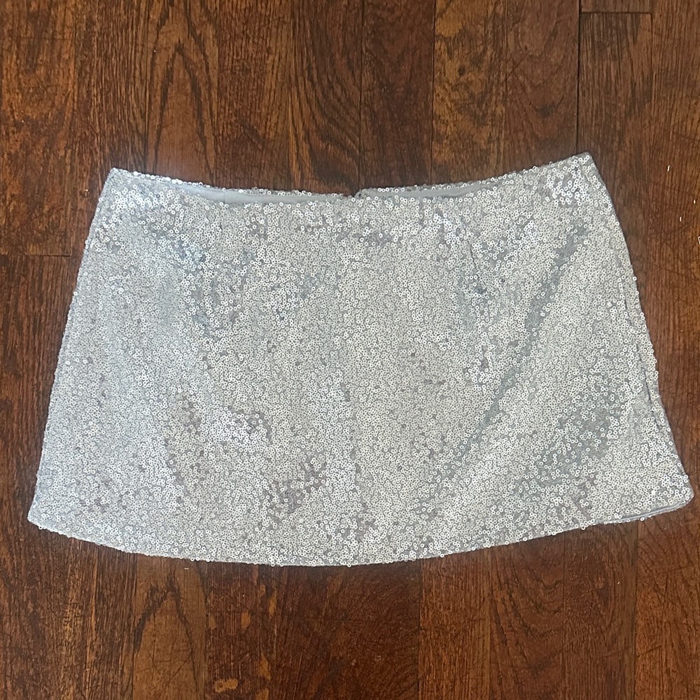 Silver Sequin Mini Skirt